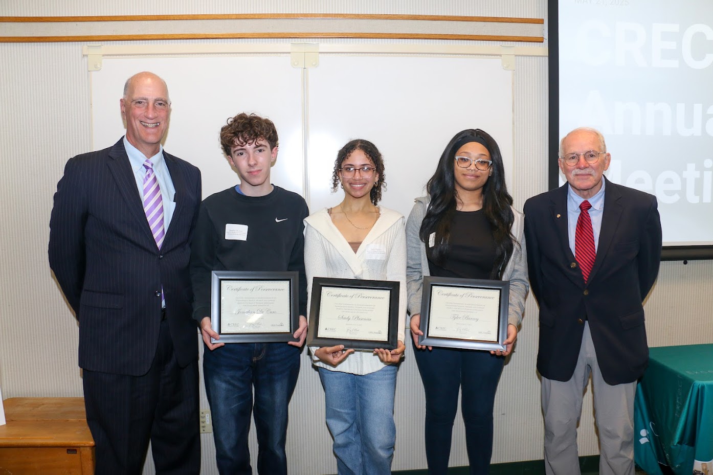 A photo of our Scholarship winners alongside Bruce Douglas and CREC Executive Director Greg Florio